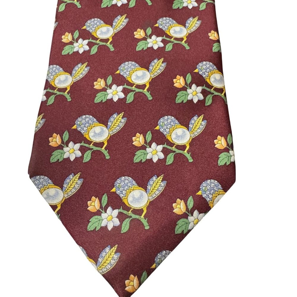 Leonard Paris Men's Red Currant 100% Silk Animal Print Floral Necktie Size 58" - Picture 2 of 6